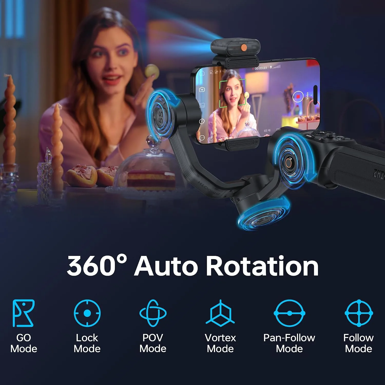 ZHIYUN Smooth 5S AI Pro Gimbal Stabilizer for Smartphone 3-Axis Phone Gimbal with AI Tracker, Magnetic/Built-in Fill Light, Storage Bag, iPhone Stabilizer for Video Recording Filming Vlogging