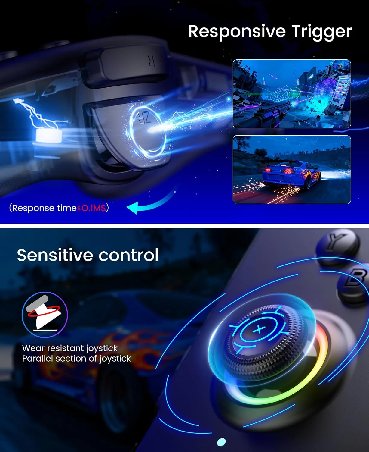 Spican Switch Controllers for Nintendo Switch/OLED Controller, Full-Size Switch Joy-pad for Better Handheld Mode, Switch Accessories Wireless Pro Controller with RGB Light/Battery/Turbo/Macro/4 Game Slot