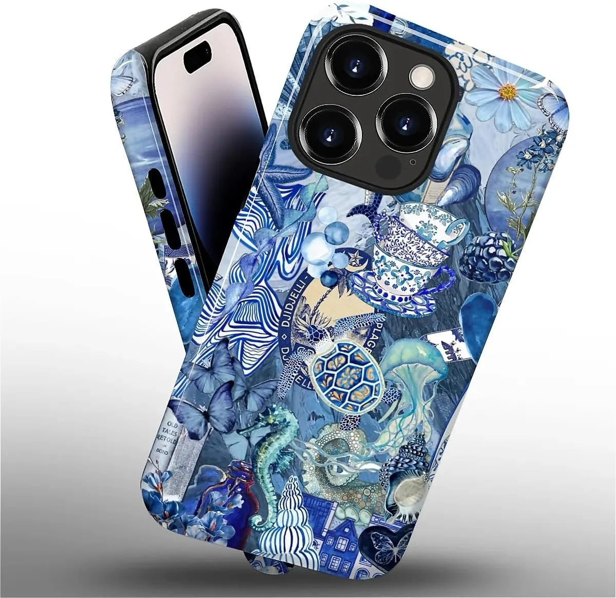 DAIZAG Case for iPhone 14 Pro Max,Mixed 2 Layer Design Shockproof Soft TPU Ddouble Protection Phone Case for iPhone 14 Pro Max-Blue Book Sea Life World