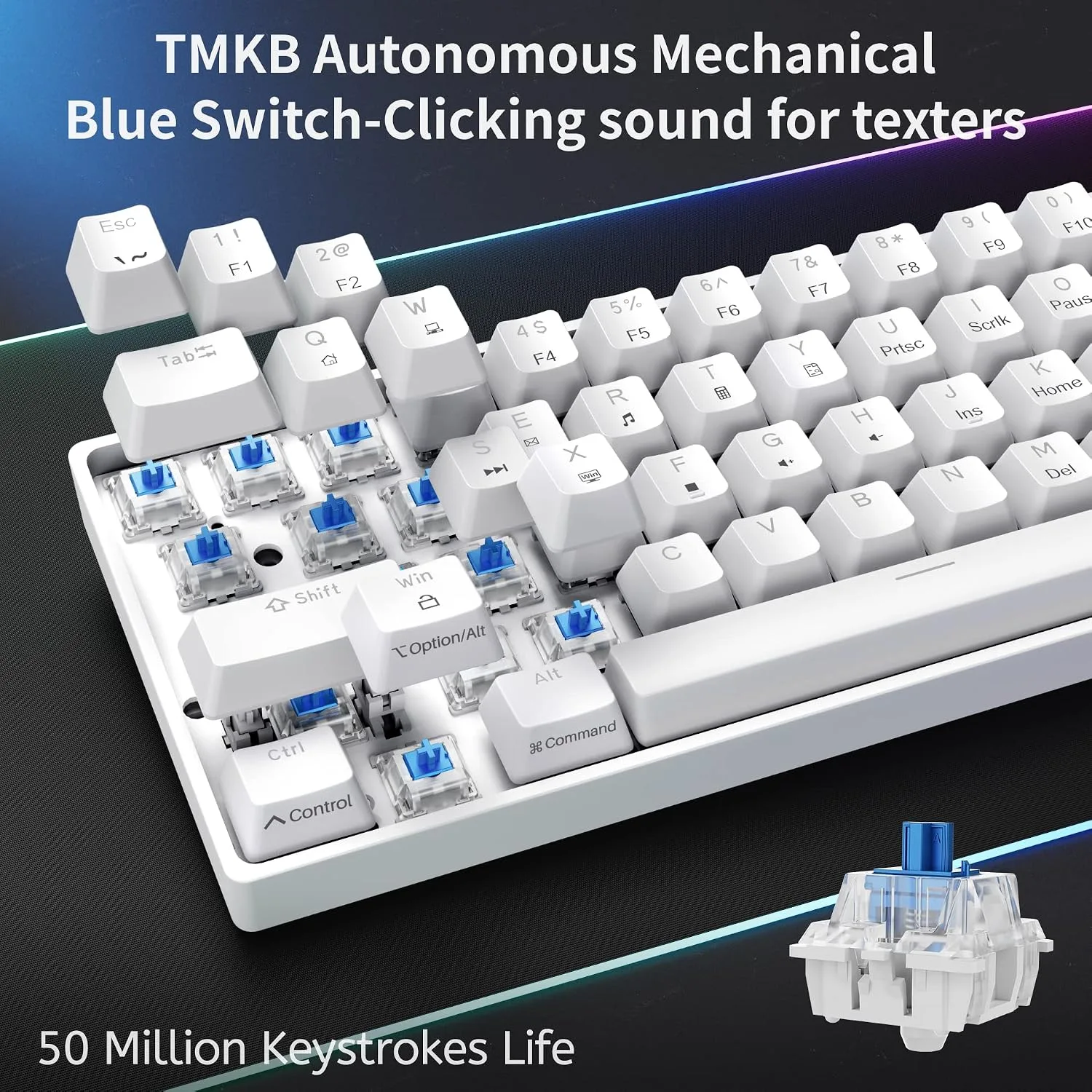 DIERYA 60% Mechanical Keyboard, DK61se Wired Gaming Keyboard with Blue Switches, LED Backlit Ultra-Compact 61 Keys Mini Office Keyboard for Windows Laptop PC Gamer Typist（White）