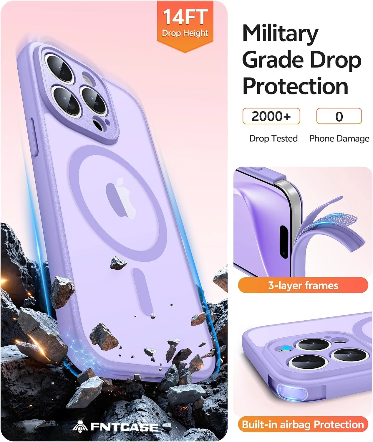 FNTCASE for iPhone 15 Pro Max Case, Fit for Magsafe, Light Purple