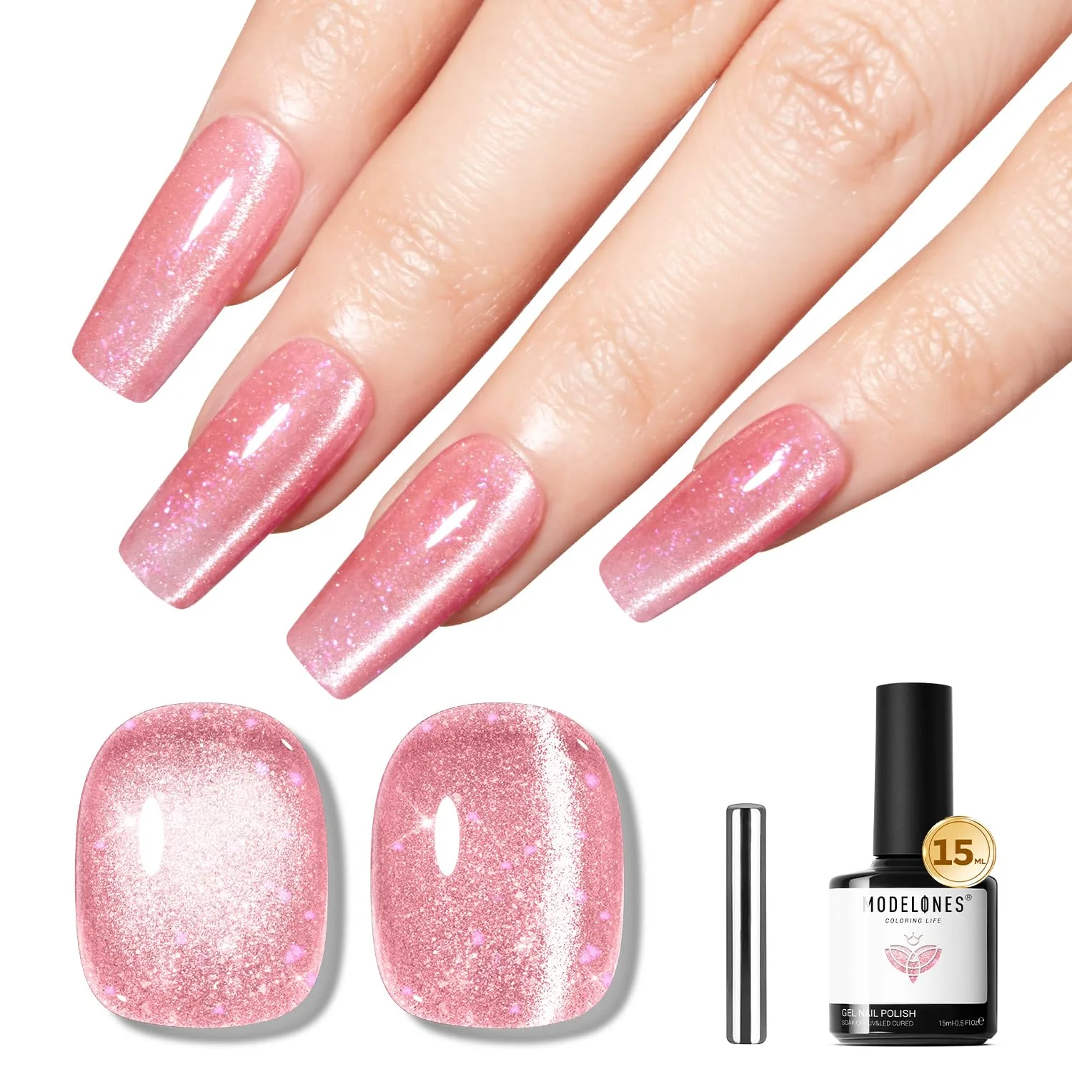 modelones Pink Cat Eye Gel Nail Polish Light Pink 9D