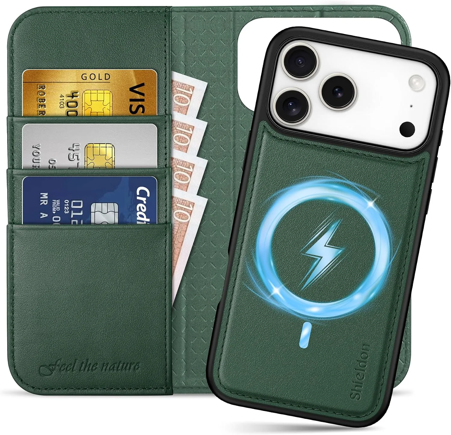 SHIELDON 2 in 1 Wallet Case for iPhone 18 Pro Max/17 Pro Max, Evergreen