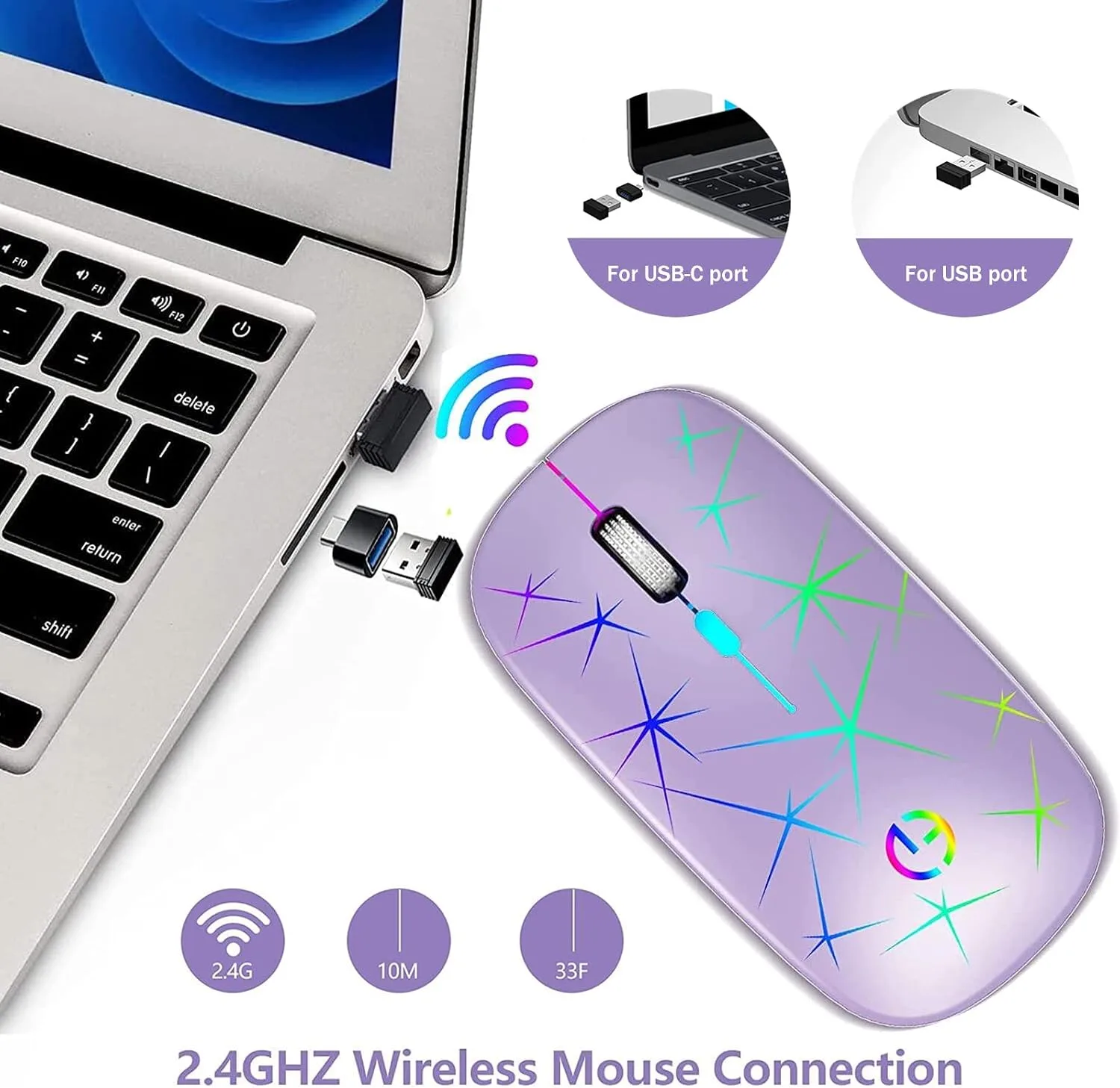 TaIYanG Wireless Mouse, 2.4G Slim Rechargeable Bluetooth Mouse for Laptop