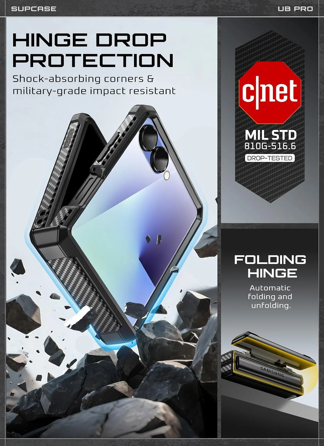 SUPCASE for Samsung Galaxy Z Flip 7 Case with Built-in Kickstand, Black