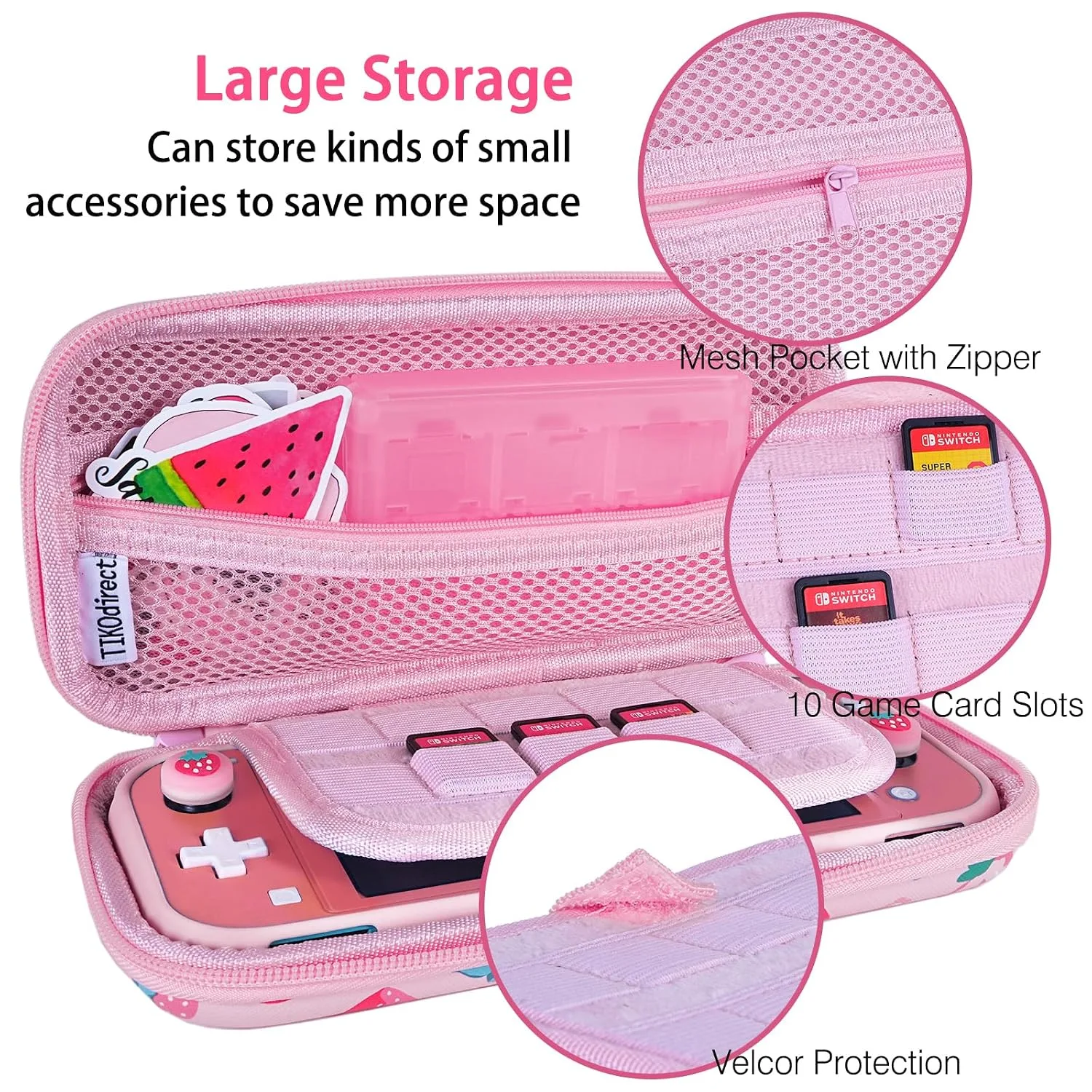 TIKOdirect Carrying Case for Switch Lite, Pretty Shockproof Portable Travel Bag with Soft Protective Shell, Screen Protectors, Cute Thumb Grips Caps and Game Card Case, Pink