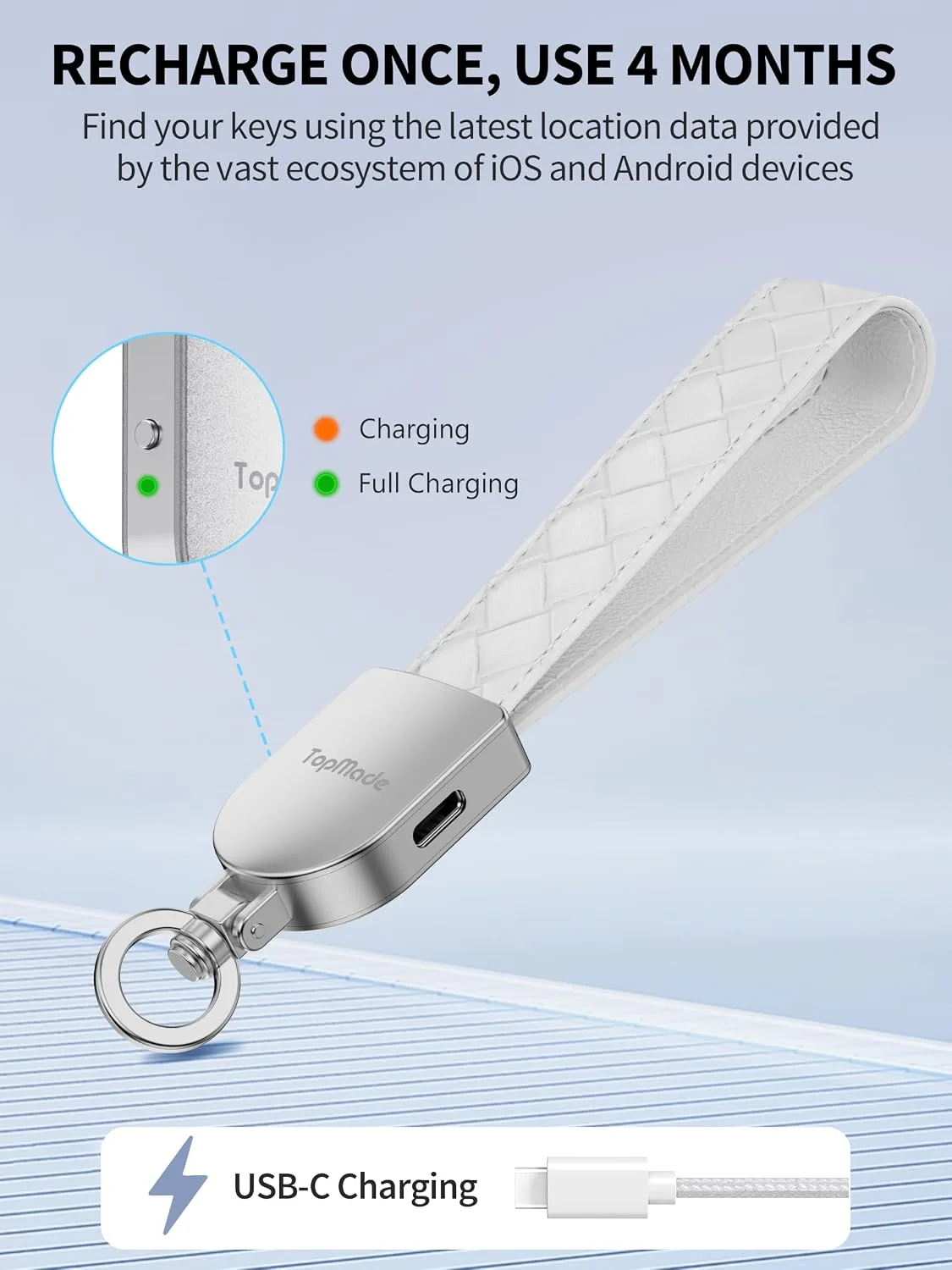 Smart Keychain Tracker (iOS & Android), Car Key Finder, White & Silver