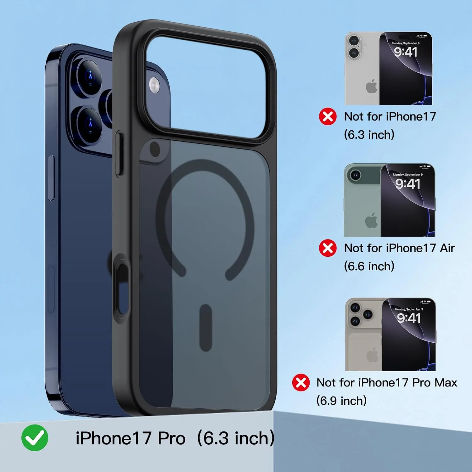 COOLQO Magnetic for iPhone 18/17 Pro Case, Translucent Matte, Black