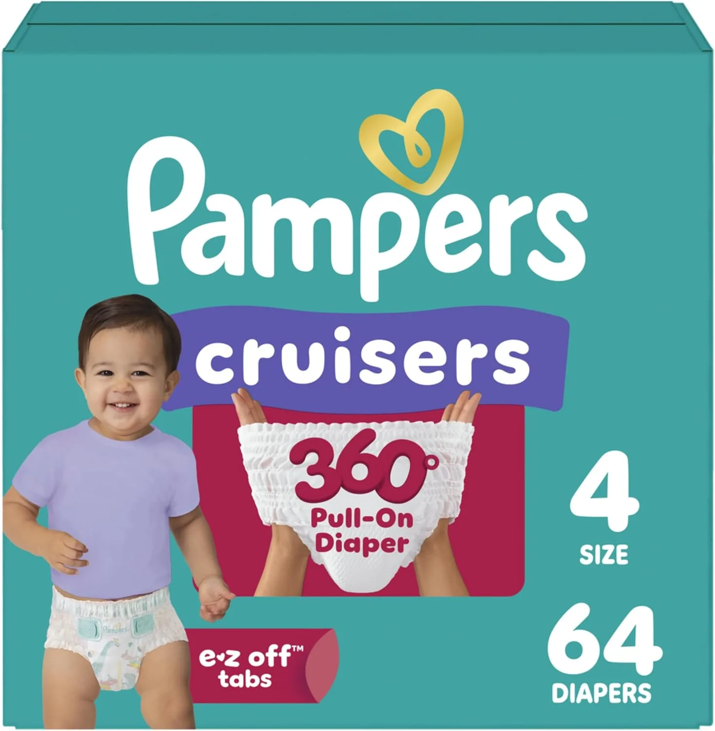 Pampers Diapers - Cruisers 360 - Size 4, 64 Count, up to 100% Leakproof Pull-On Diaper for Active Babies