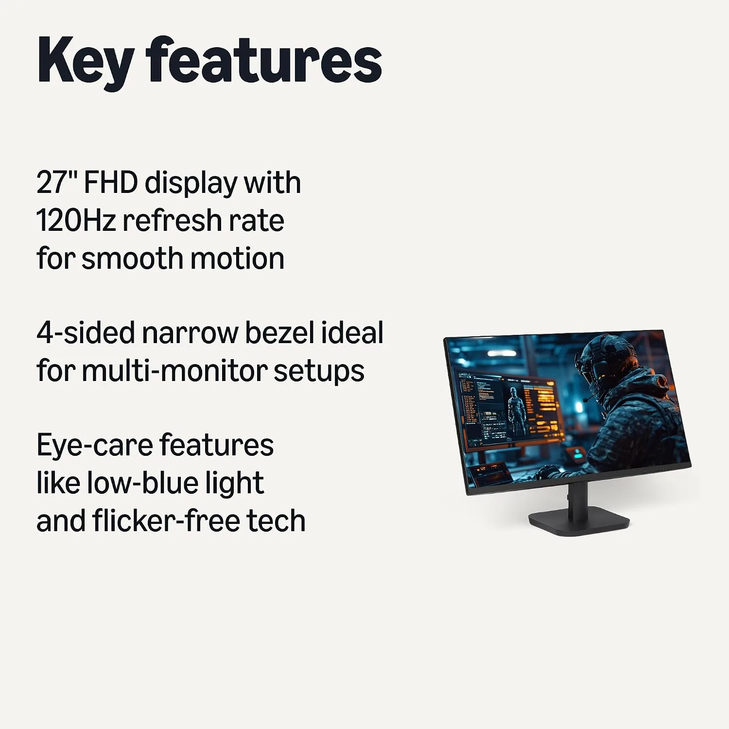 Amazon Basics 27-inch Computer Monitor, 120 Hz, 1080P, IPS, HDMI, DisplayPort, VESA Compatible for Office, Home