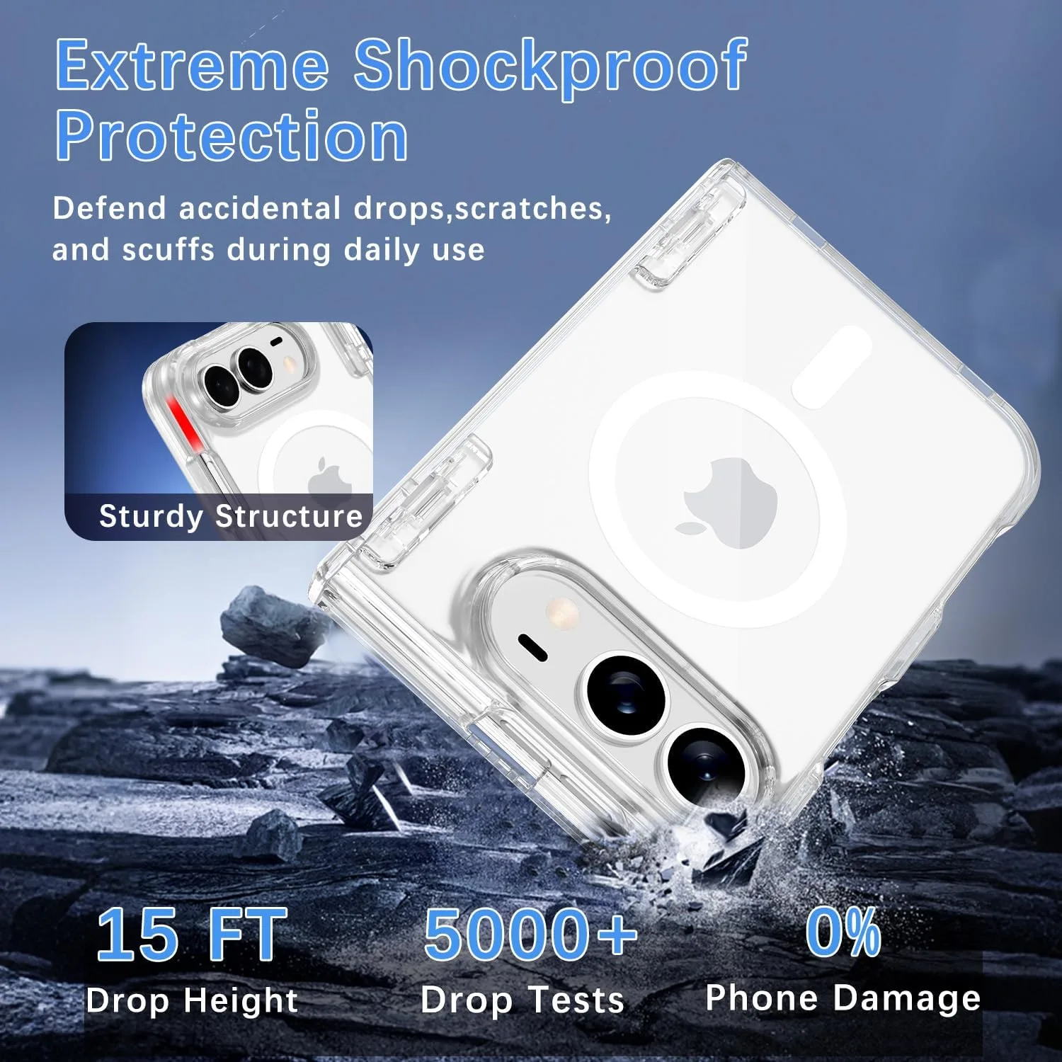 Casetego for iPhone Duo Case Magnetic,with Screen Protector,Light Clear