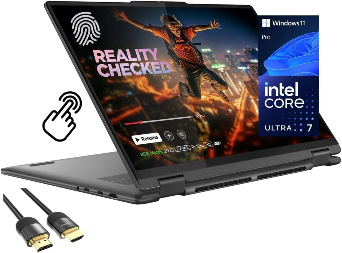Lenovo Yoga 7i 2-in-1 Laptop, 14" 2K OLED Touch Display, Core Ultra 5 322, Intel Graphics, 16GB LPDDR5x 1TB SSD, Wi-Fi7, Backlit KB, FP Reader, TB 4, Webcam, Win11, Luna Grey, USB Hub, W/GaLiMu