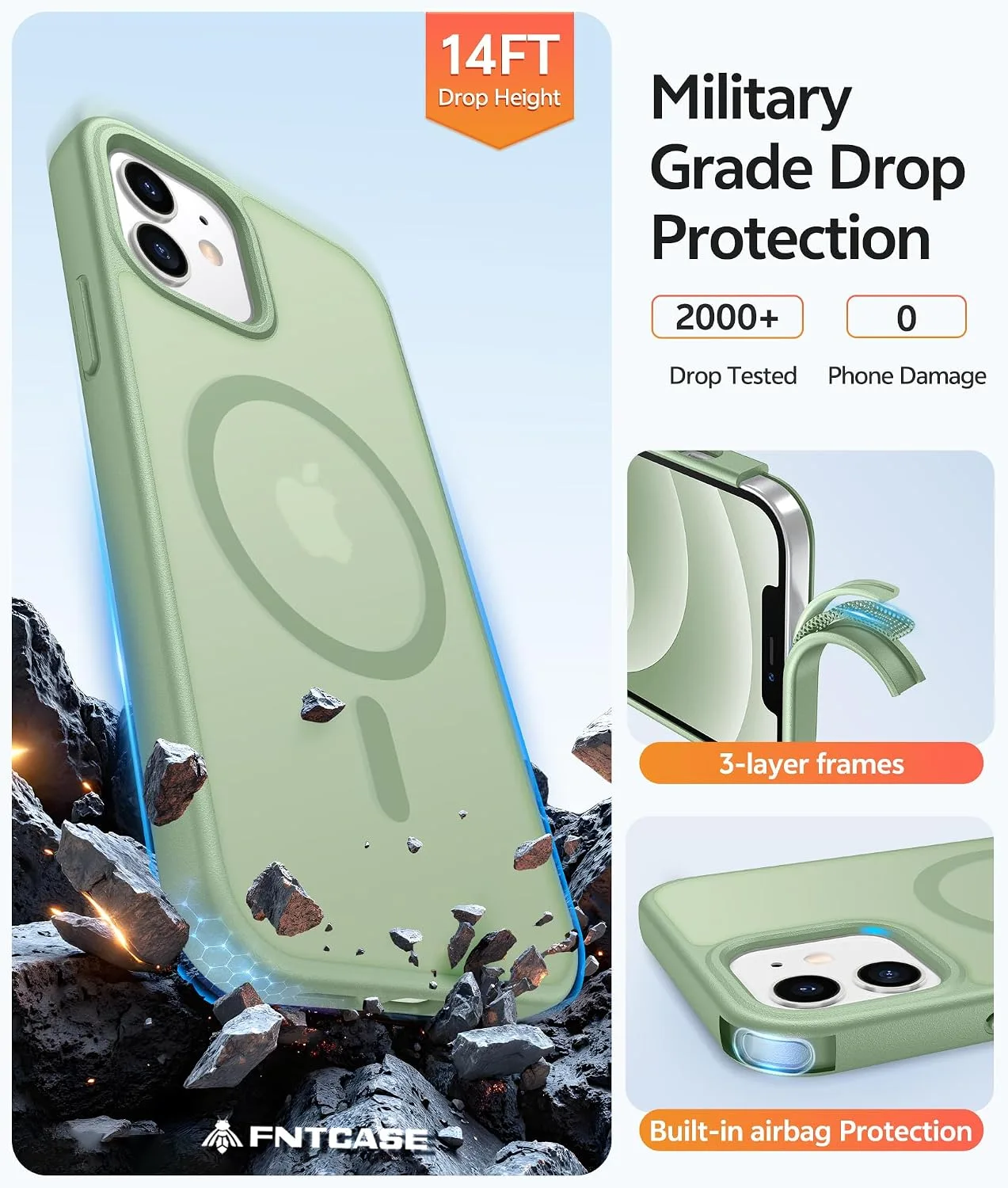 FNTCASE for iPhone 12 / 12 Pro Case, Fit for Magsafe, Light Moss