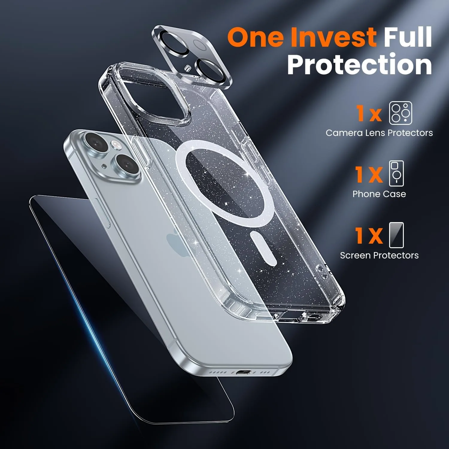toushion 3 in 1 for iPhone 15 Plus Case Clear Glitter