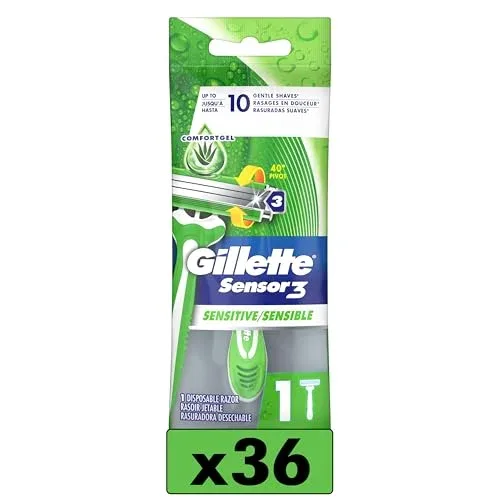 Gillette Sensor3 Sensitive Maquinilla desechable para hombre, paquete de 36 unidades