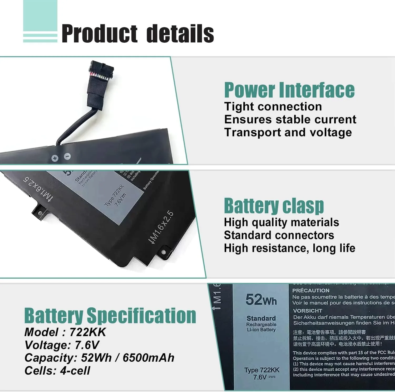 722KK Laptop Battery for Dell XPS 13 9300 9310 9380 (2020 Edition)
