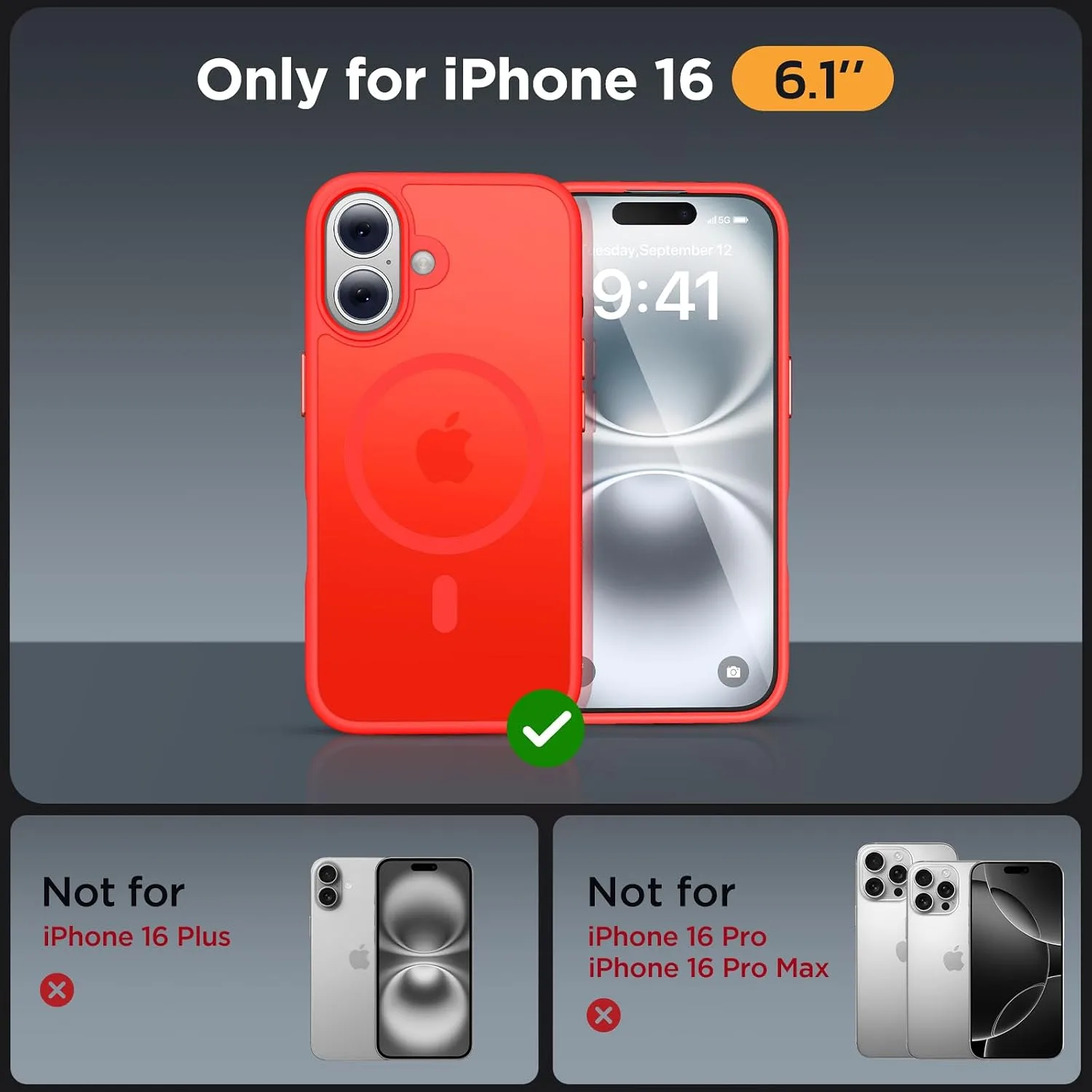 Miracase Magnetic Series for iPhone 16 Case [Compatible with MagSafe] Military-Grade Protection, Anti-Fingerprint, Slim Phone Case for iPhone 16 6.1 inch - Red