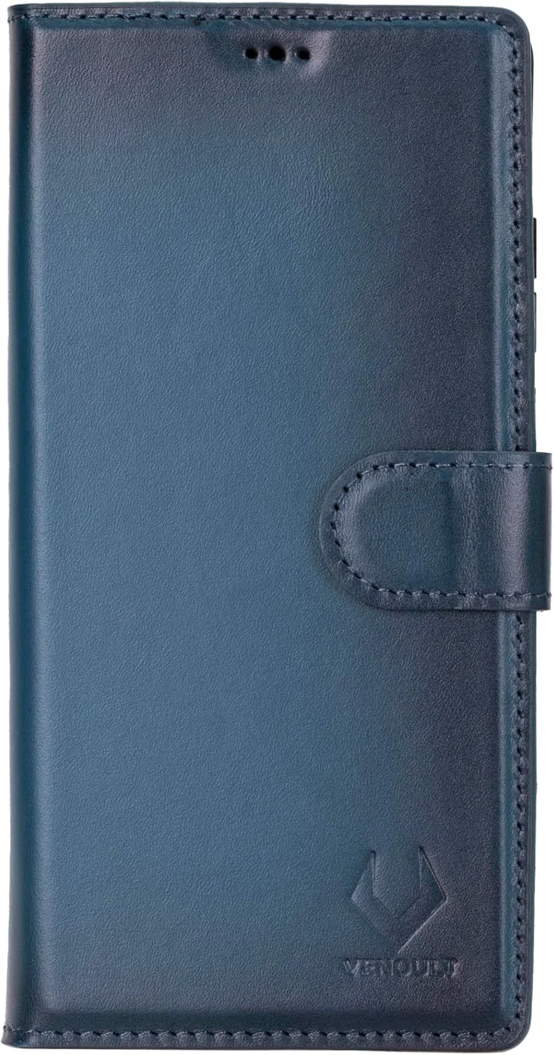 VENOULT Wallet Case for iPhone, Full Grain Genuine Turkish Leather, Magnetic Detachable, RFID 4 Card Slots, Business Style, Compatible with MagSafe (Admiral Blue, iPhone 16 Pro MAX)
