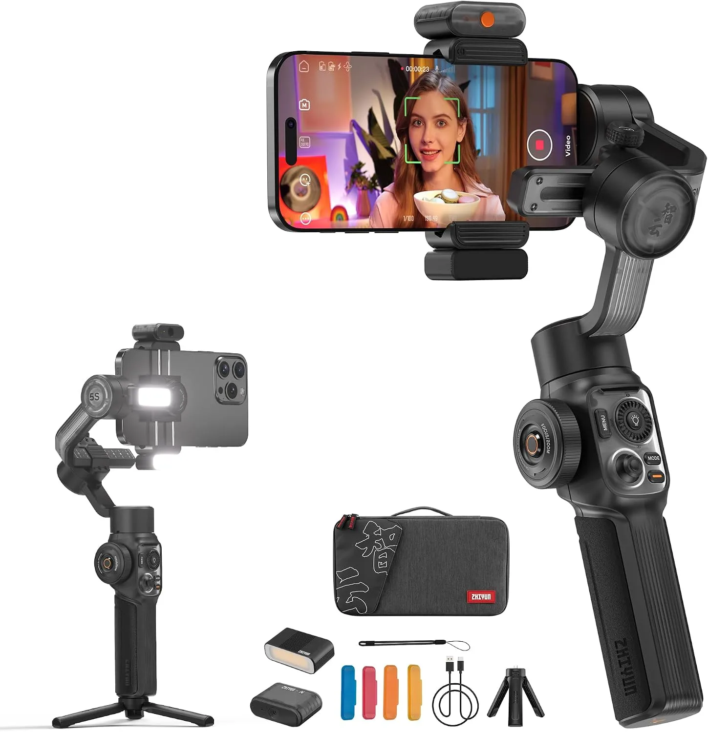 Estabilizador para smartphone Zhiyun Smooth 5S AI Pro 3 ejes con luz integrada y seguimiento AI