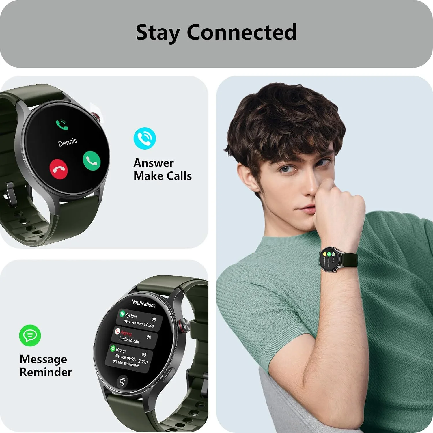 aeac Smart Watch for Women, AMOLED Ultra-Clear Screen Activity Trackers with Heart Rate/Sleep/SpO2 Monitor, Smartwatch for iPhone/Samsung/Android, 110+ Sport Modes (Army Green, S/M/L, Army Green)