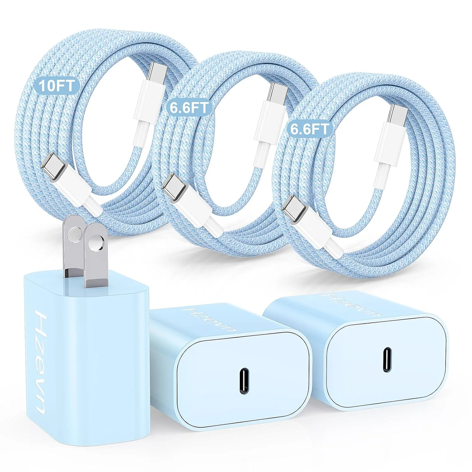 20W USB C Fast Charging for iPhone 17 Air/16/15 Pro Max,3Pack Colorful Mixed Charger Block with Braided Long USB C to C Cables (6/6/10ft) Compatible with iPhone16/15 Pro/15 Plus/iPad Pro