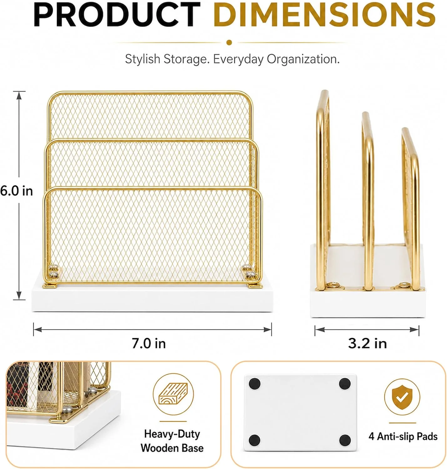 OPNICE Wooden Mail Organizer, File Organizer for Desk, Gold