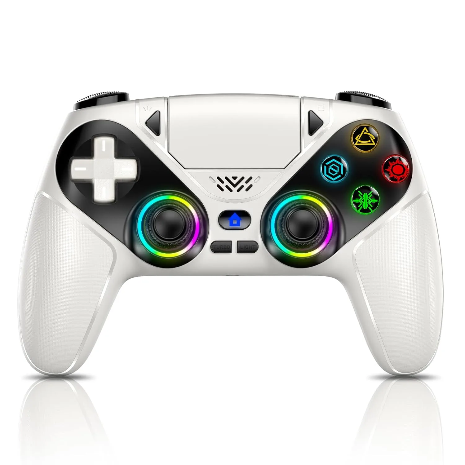 Gamrombo LED Wireless Controller for PS5, Compatible with PS5 Pro/Slim/PC, Dual Vibration, Macro/Turbo Function, 3.5mm Audio Jack, 6-Axis Motion Control Gamepad with Speaker(White)