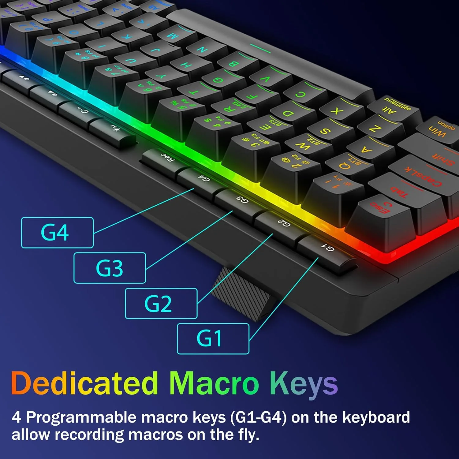 Redragon Wireless Gaming Keyboard, RGB Backlit, Portable 60% Design, Black