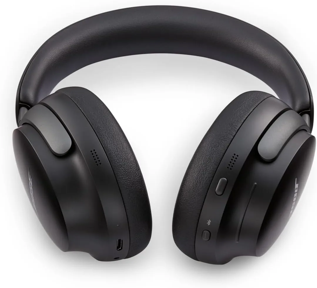 Bose QuietComfort Ultra Wireless Noise Cancelling Headphones with Spatial Audio, Over-The-Ear Headphones with Mic, Up to 24 Hours of Battery Life, Black (Renewed)