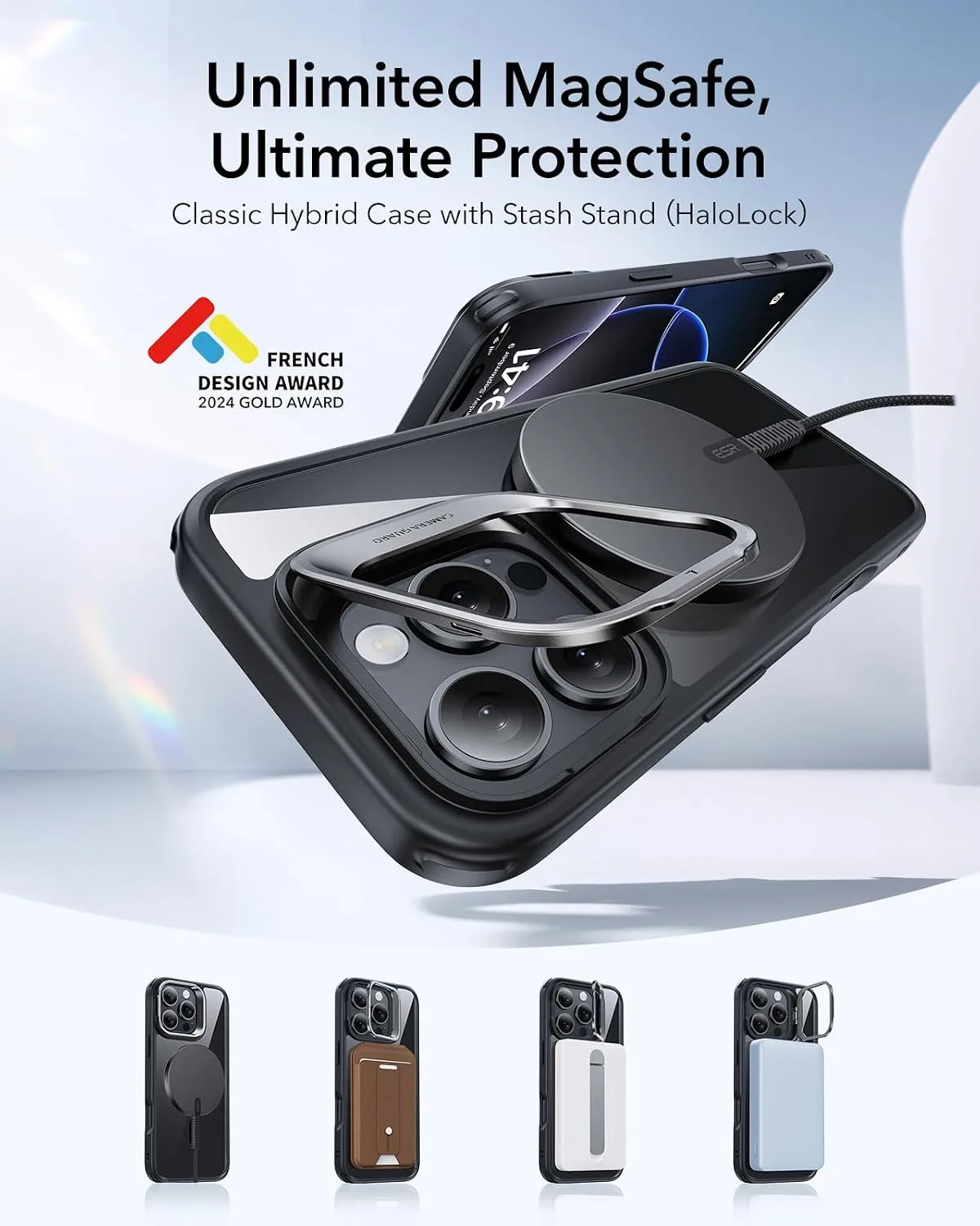 ESR for iPhone 16 Pro Case with Stand, for MagSafe, Clear Black
