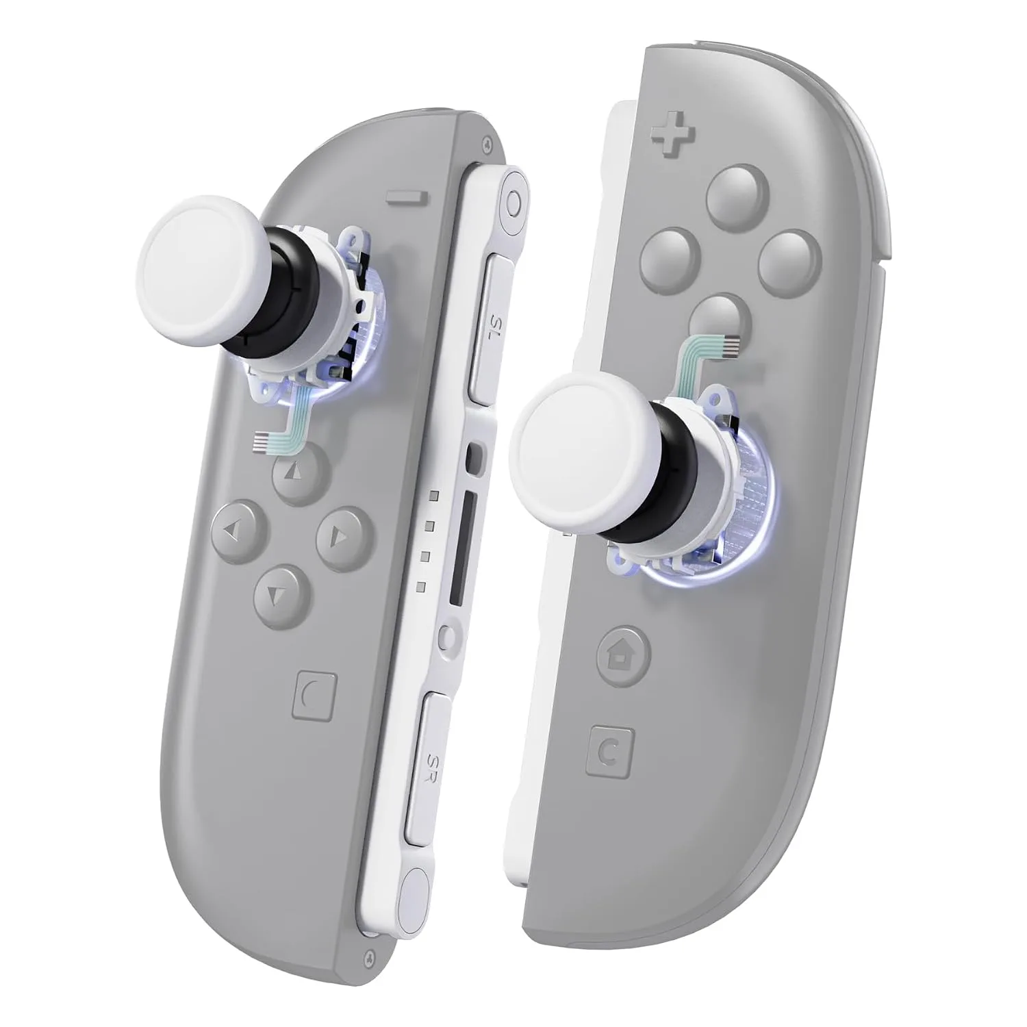 eXtremeRate Replacement 3D Joystick & Thumb Grips & Side Rail Shell Buttons for Nintendo Switch 2 JoyCon, Console Rail Stickers Controller Left Right Analog Stick Thumbsticks Caps for Switch 2 - White