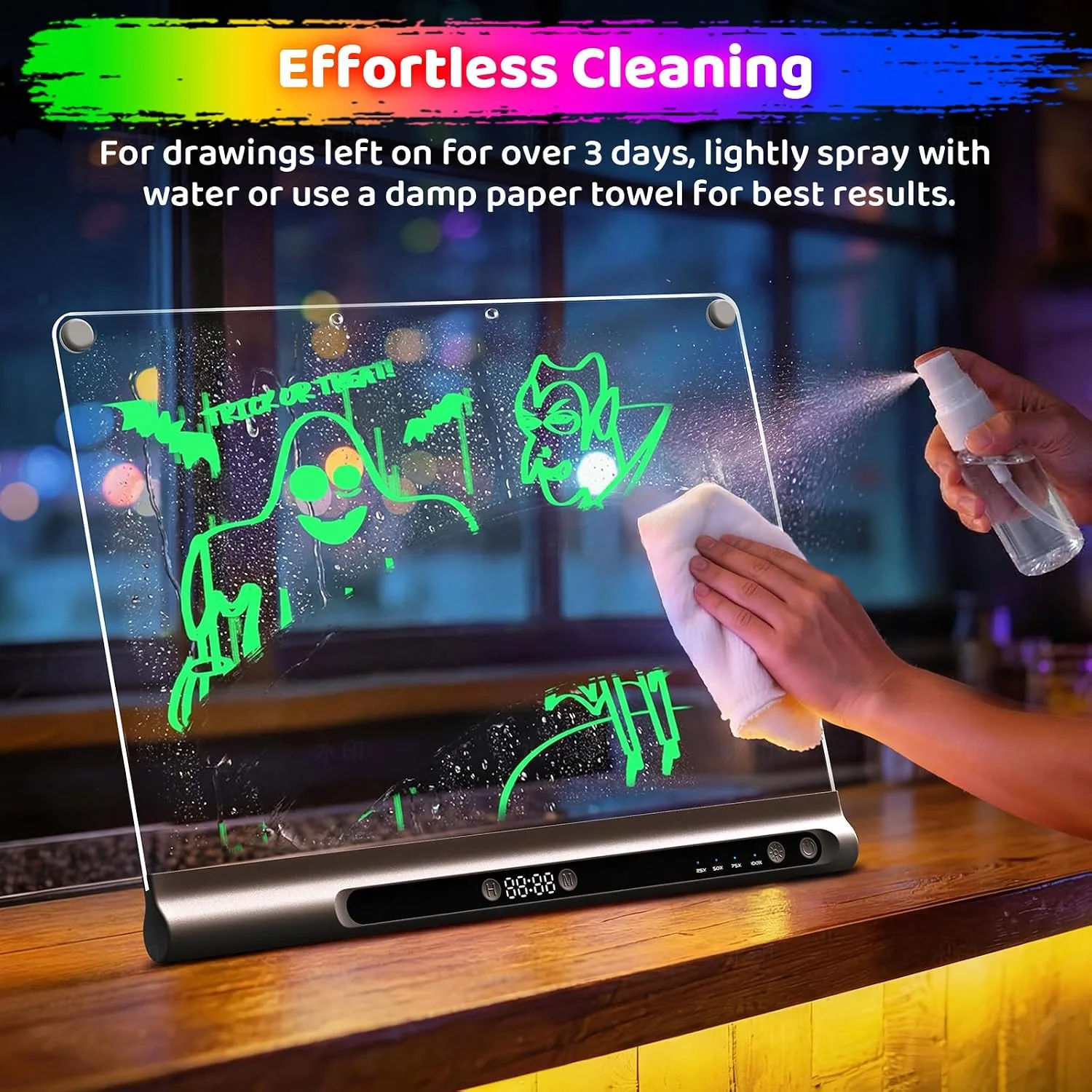 Geokay 16“ Rechargeable LED Drawing Board, 9-Color Light Modes with Timer
