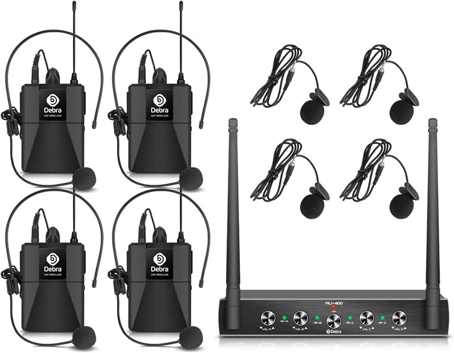 D Debra Audio AU400 Pro UHF 4 Channel Wireless Microphone System