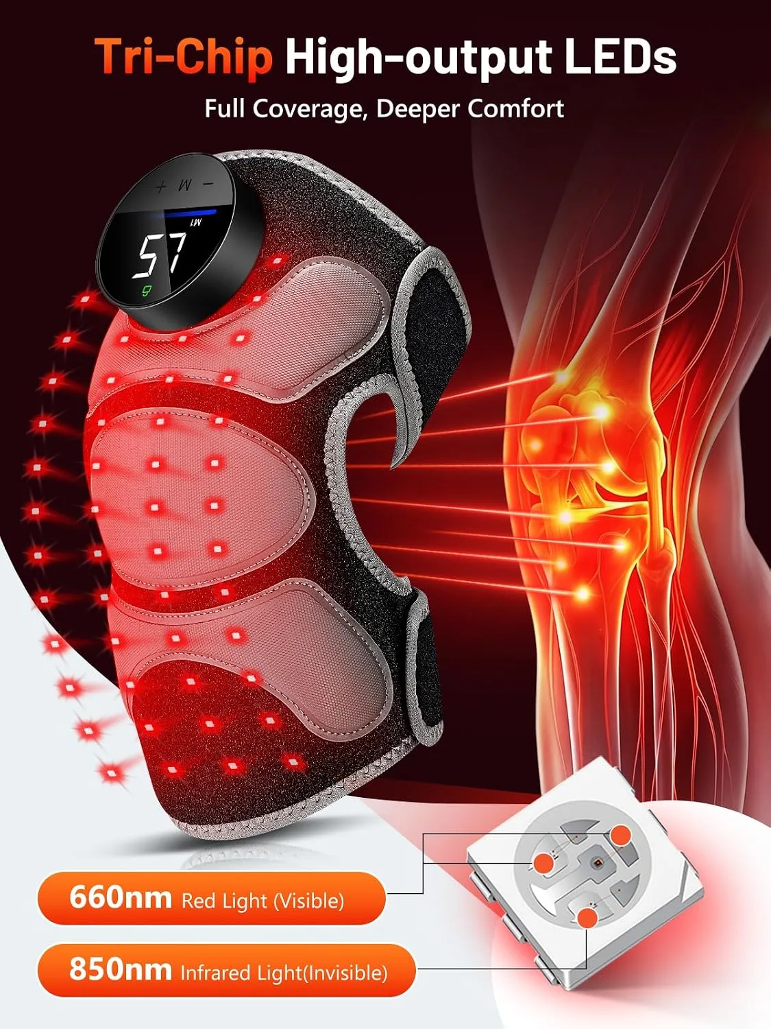 3-in-1 Red Light Therapy Knee Massager with Heat & 4 Vibration Motors