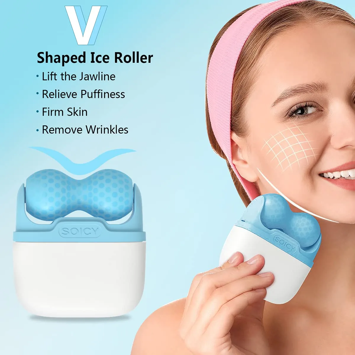 Ice Roller Double Ended, Ice Roller for Face & Eye Puffiness Relief, Ice Face Roller Massager for Migraine Pain, 2 in 1 Facial Ice Roller Skin Care Tool for Whole Body Minor Injury Cold Compress