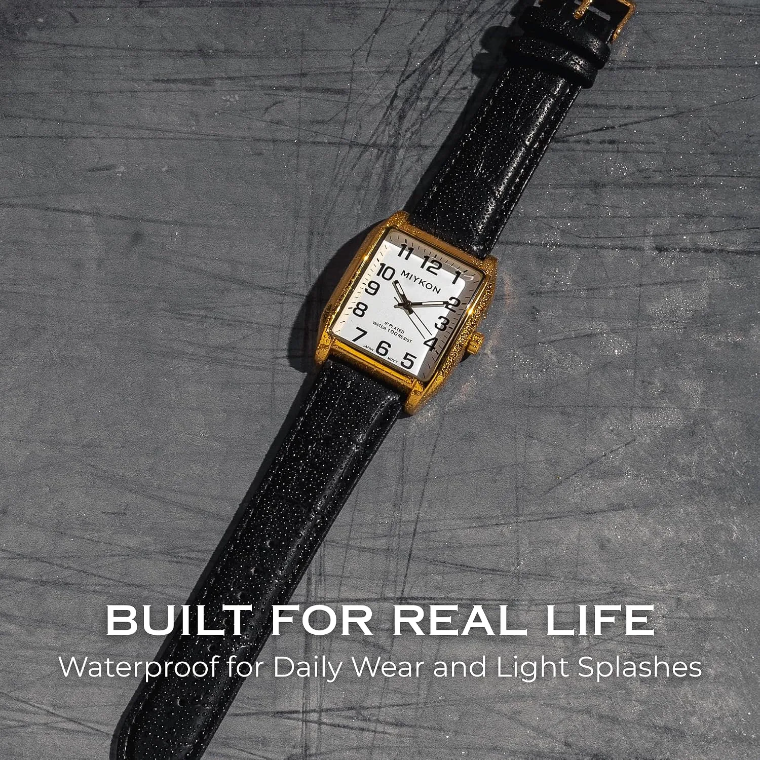 Miykon Men Vintage Tank Dress Watch, Genuine Leather Strap, Water Resistant