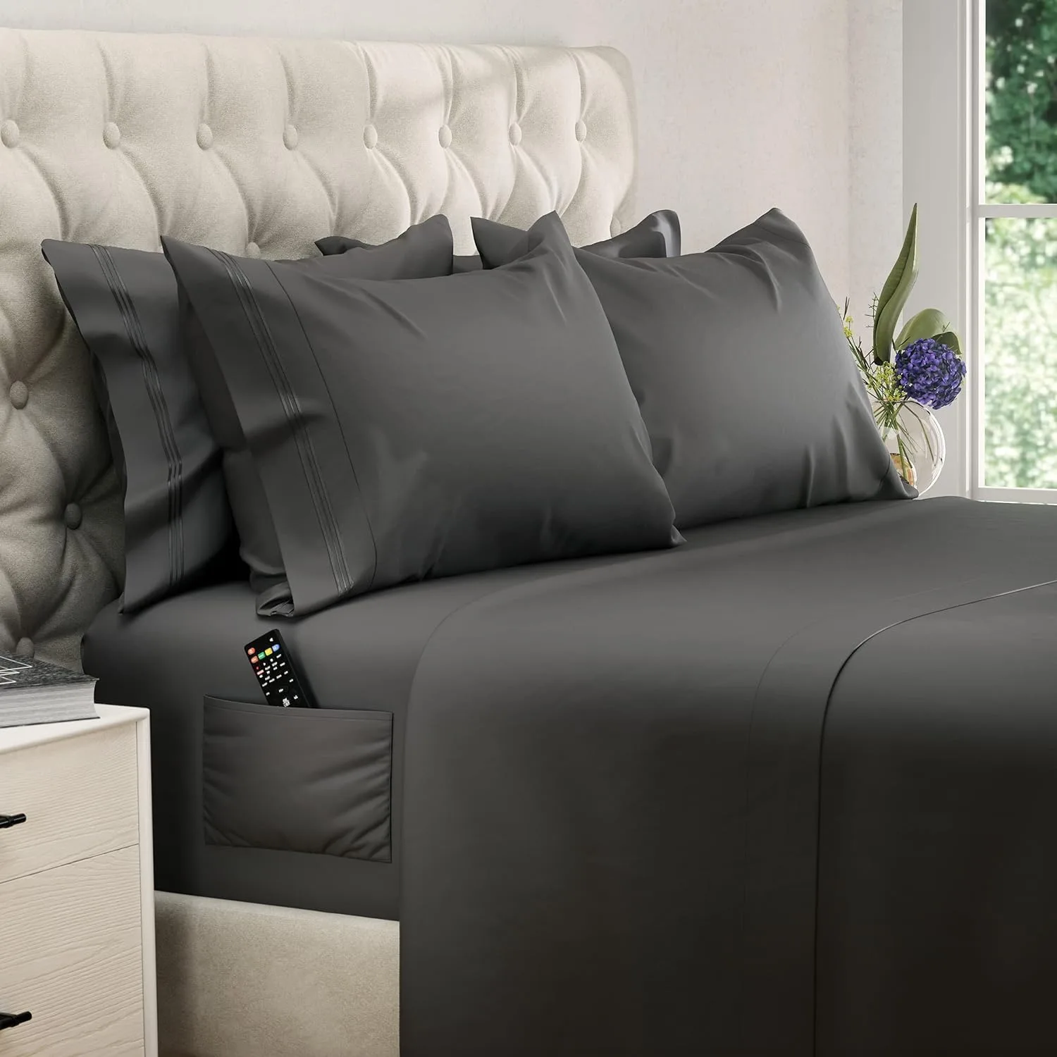 DREAMCARE King Size Sheets Set - 6 pcs Breathable Cooling Sheets King Size