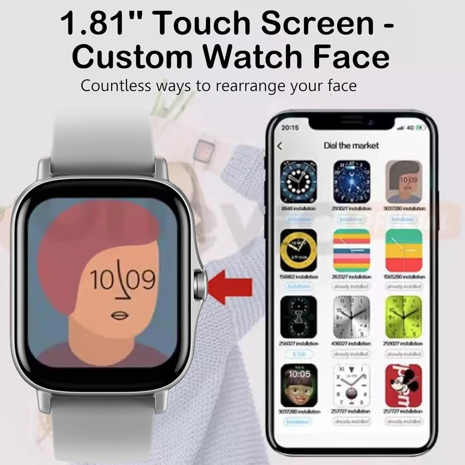 Smart Watch, 1.81" Upgraded Full Touchscreen Smart Watch for Android iPhones with Bluetooth Call, Sleep Tracker, Multiple Sports Fitness Tracker with Smart Watches for Women Men (Silver)