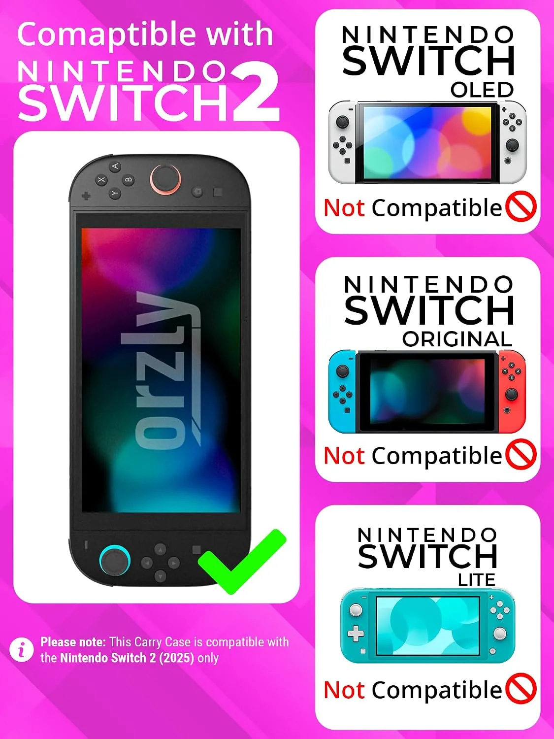 Orzly Case Compatible with Nintendo Switch 2 – Protective Travel Carry Case with Screen Padding, Game Card & microSD Slots, Zipped & Open Pockets for Accessories – 7.9" Gift Boxed