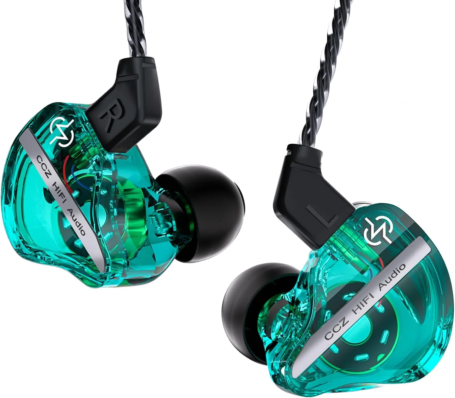 CCZ DC01 Pro in Ear Monitor, iems for Gaming, Professional Gaming Earbuds Super Bass Wired Earphones Headphones with 1DD, Patent Ear fins, Ear tips, for Singers Musicians Podcaster (Cyan without mic)