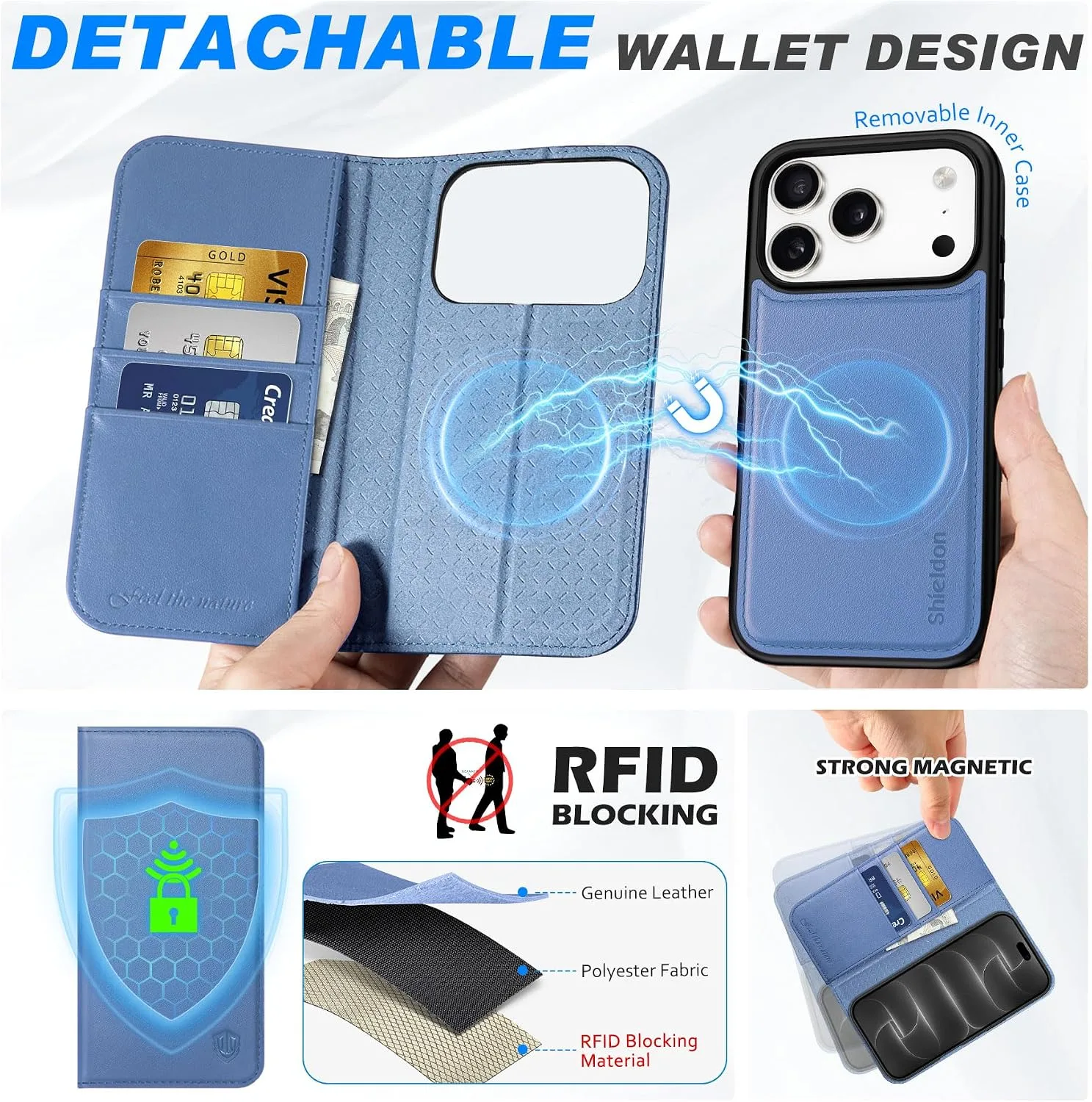 SHIELDON 2 in 1 Real Leather Case for iPhone 18 Pro/17 Pro, Wisteria Purple