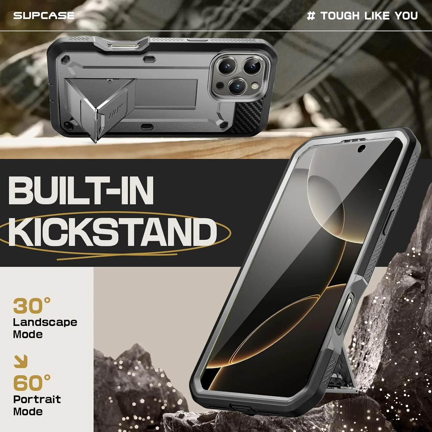 SUPCASE for iPhone 16 Pro Max Case with Screen Protector & Stand, Tigray