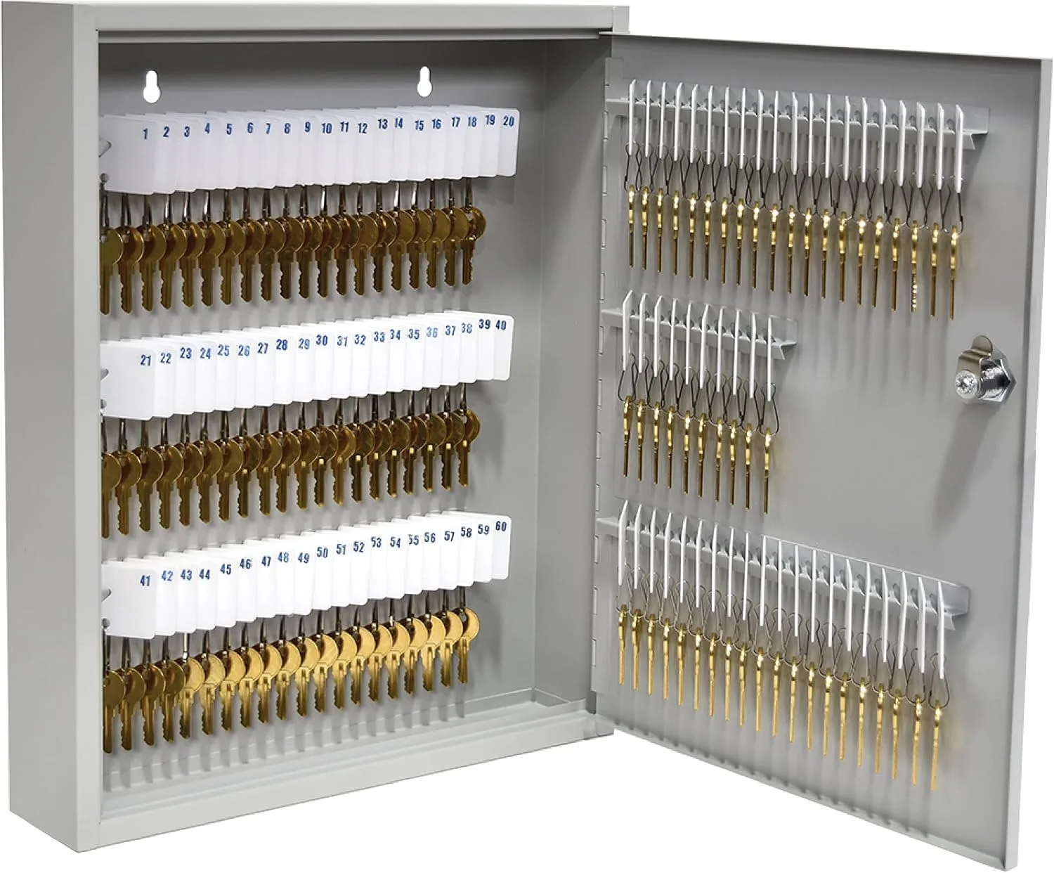BankSupplies STEELMASTER 110 Key Cabinet Single Lock Key Box Welded Steel Scratch Resistant with Numbered Write-On Key Tags for Easy Identification 14W x 17H Inches