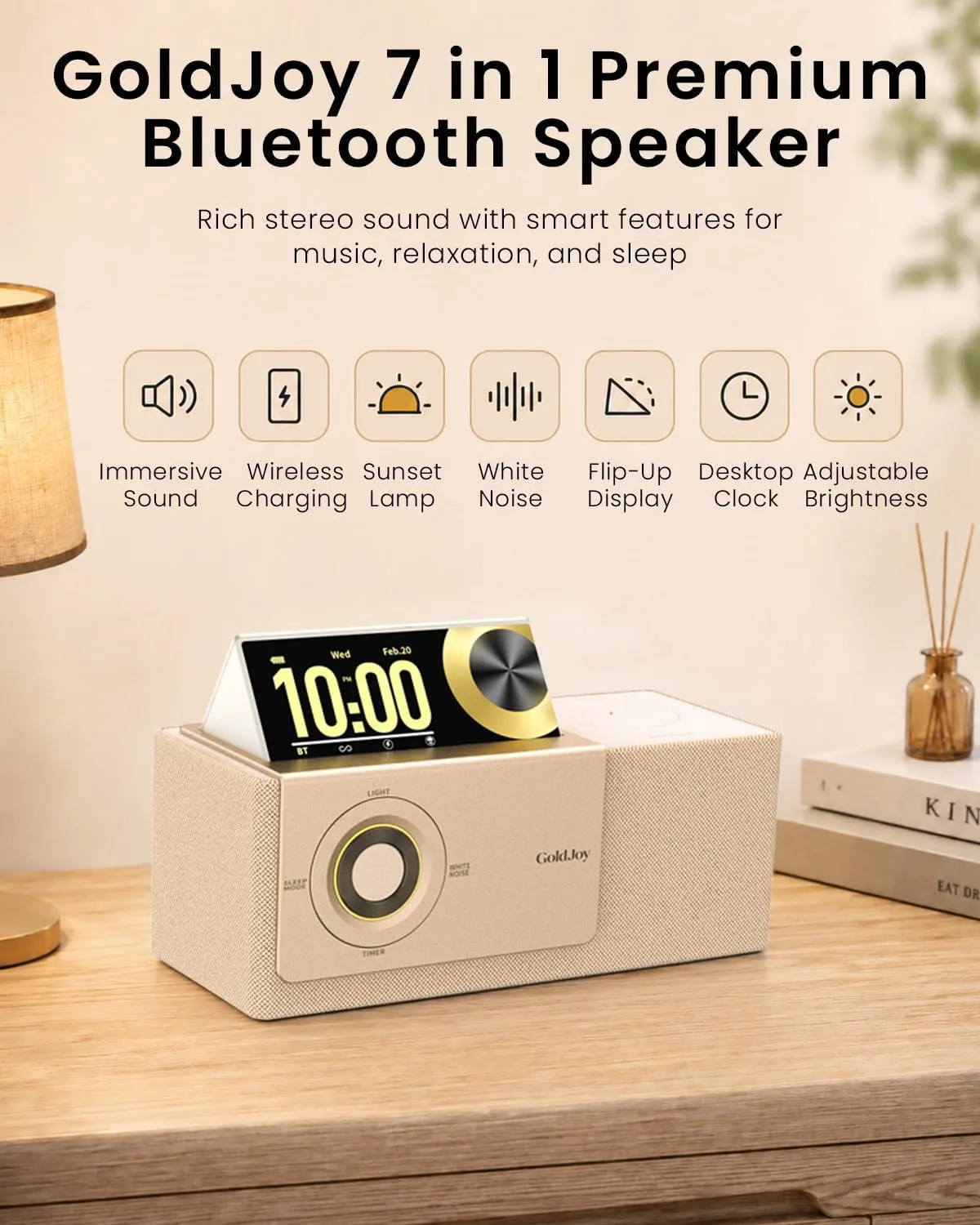 GoldJoy Bluetooth Speaker Wireless, Charging Station for Home Sleep Gift