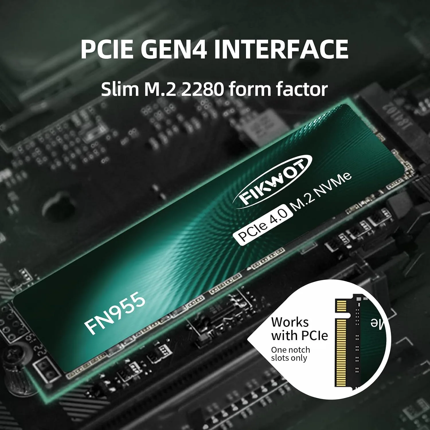 Fikwot FN955 2TB NVMe SSD M.2 2280 PCIe Gen4x4, Up to 7300MB/s, 3D NAND TLC Flash Internal Solid State Drive, Configure SLC Cache, Storage and Memory Expansion for PS5 Laptop Desktop
