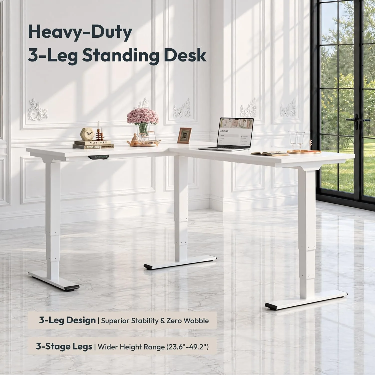 SANODESK Triple Motor L-Shaped Standing Desk Frame, 330 lbs Heavy Duty