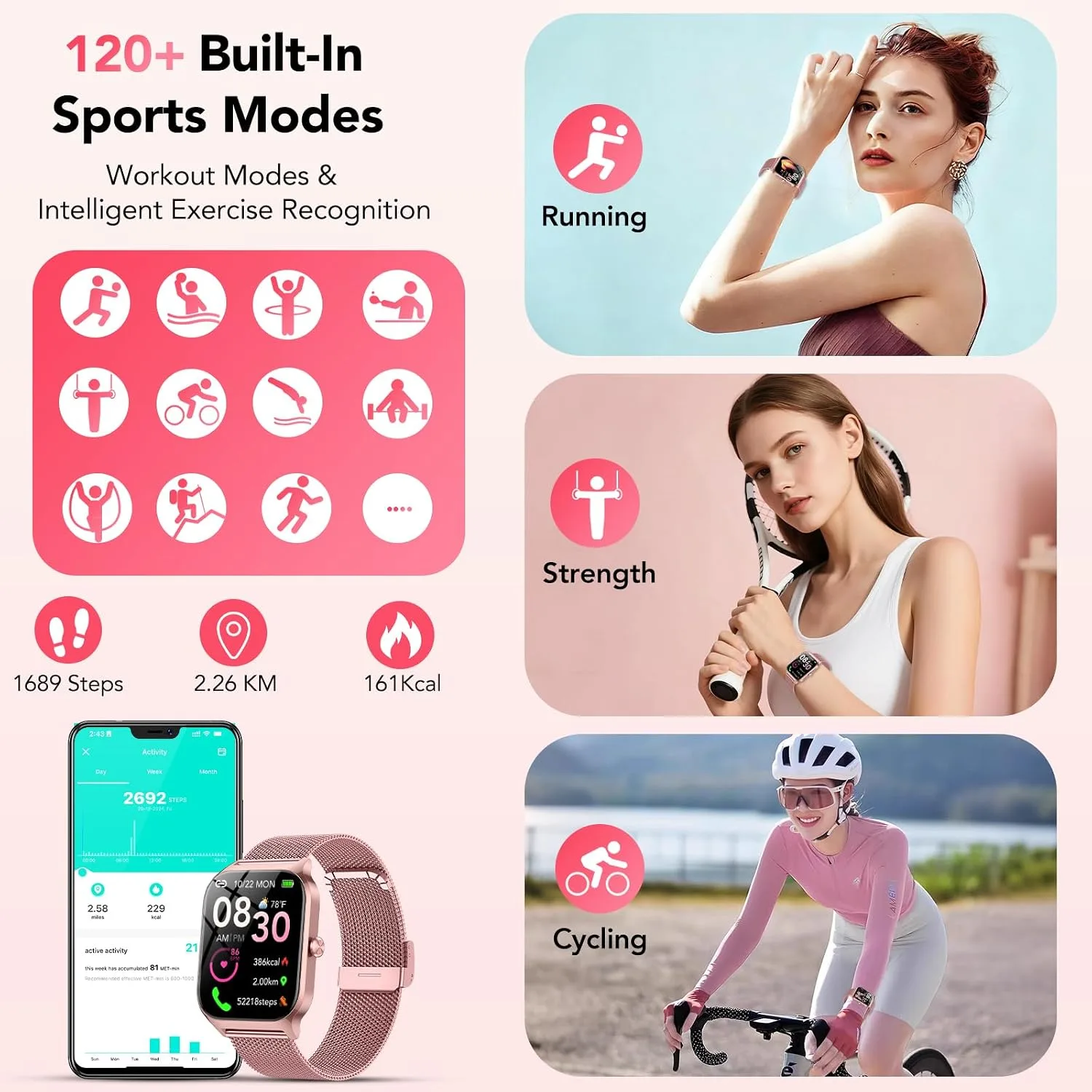 Smart Watch for Women, Answer/Make Call/AI Voice,1.85"HD Smartwatch for iPhone/Android,120+ Sport Modes Fitness Tracker with Heart Rate Stress Sleep Monitor Women's Menstrual Cycle, IP68 (2 Bands)