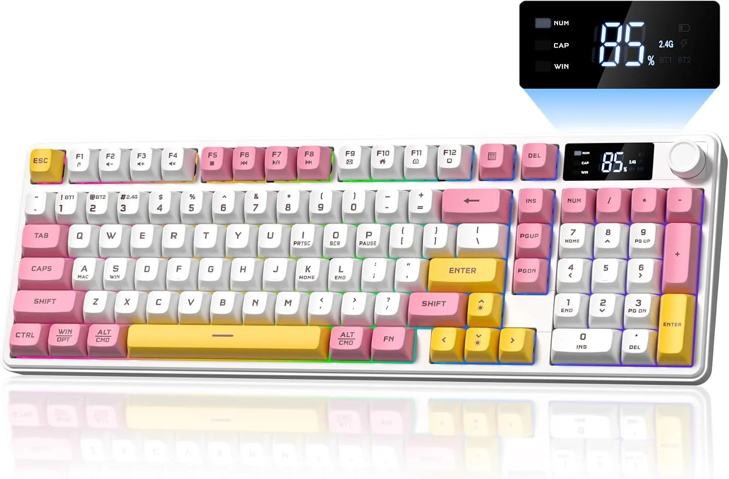 Keymatic Gaming Keyboard Wireless Creamy Keyboard w/Media Knob&Screen