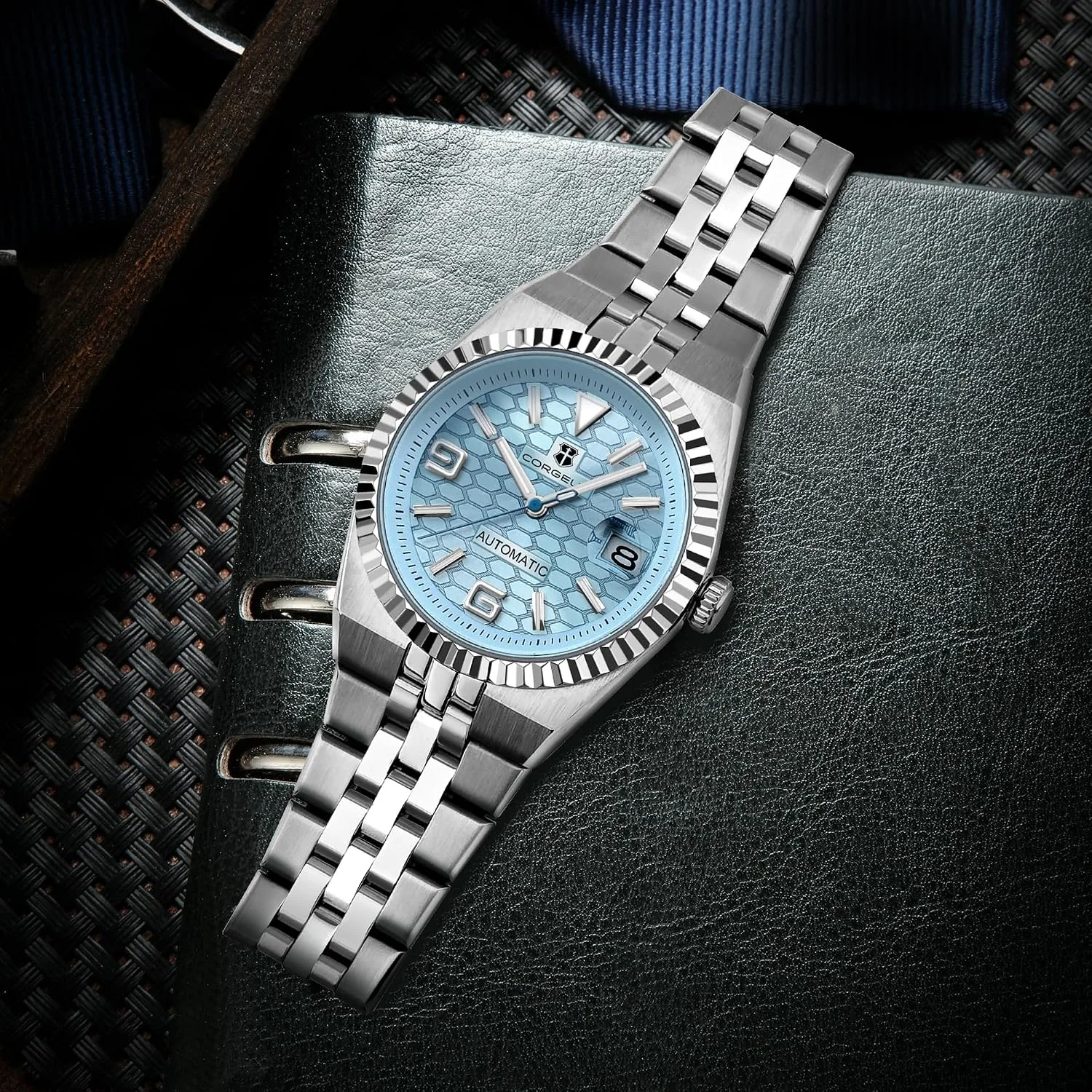 Corgeut Automatic Diver Watch for Men - 40mm Sapphire Crystal, 100M Water Resistant, Luminous Honeycomb Dial, Japanese Mechanical Movement, Stainless Steel