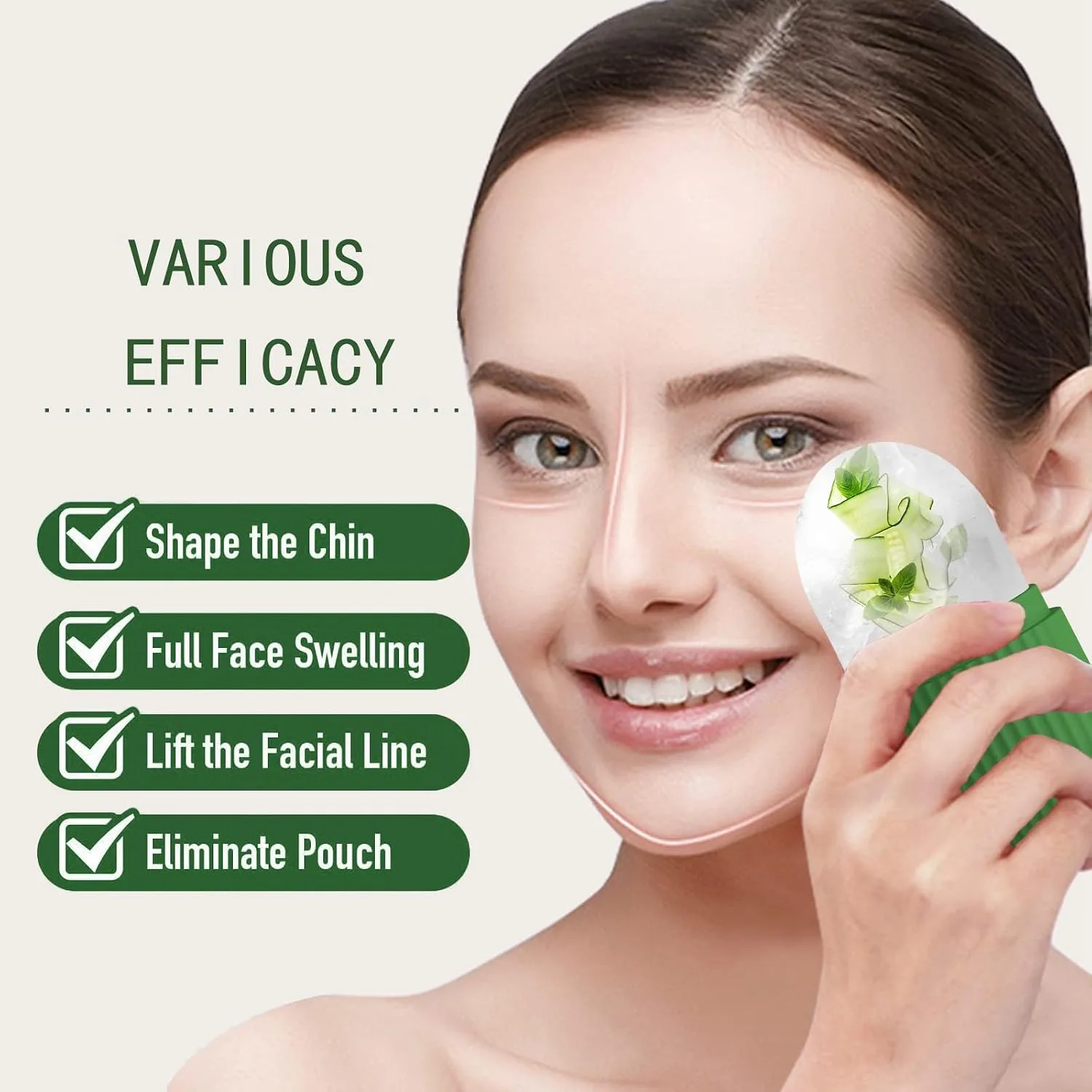 XHJRI Ice Roller Massager for Face, Eyes and Neck - Naturally Condition Skin, De-Puff Eye Bags, Reduce Migraine Pain - Reusable Silicone Ice Mold (Green)